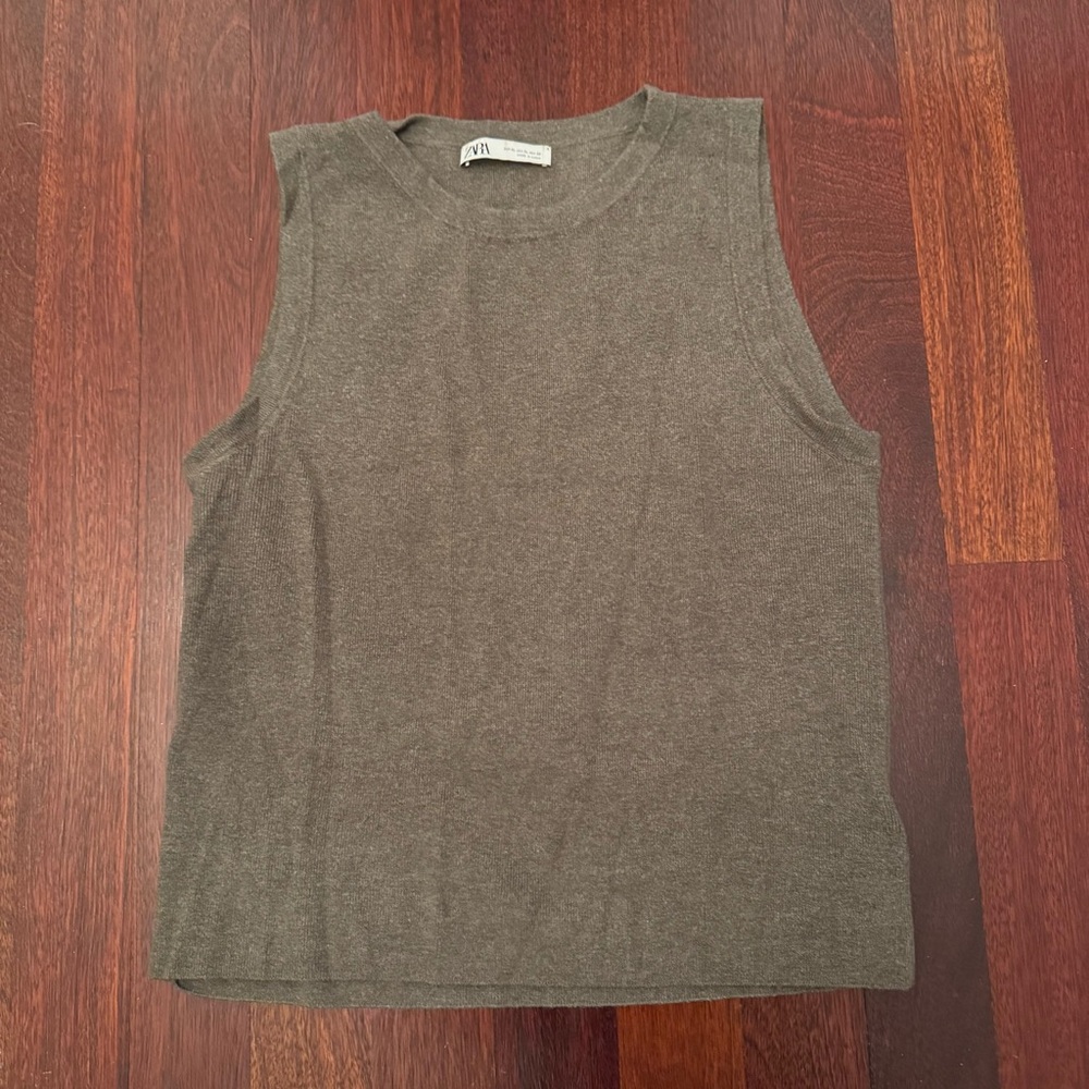 ZARA Sleeveless Knit Tank Top wool in grey / brown
